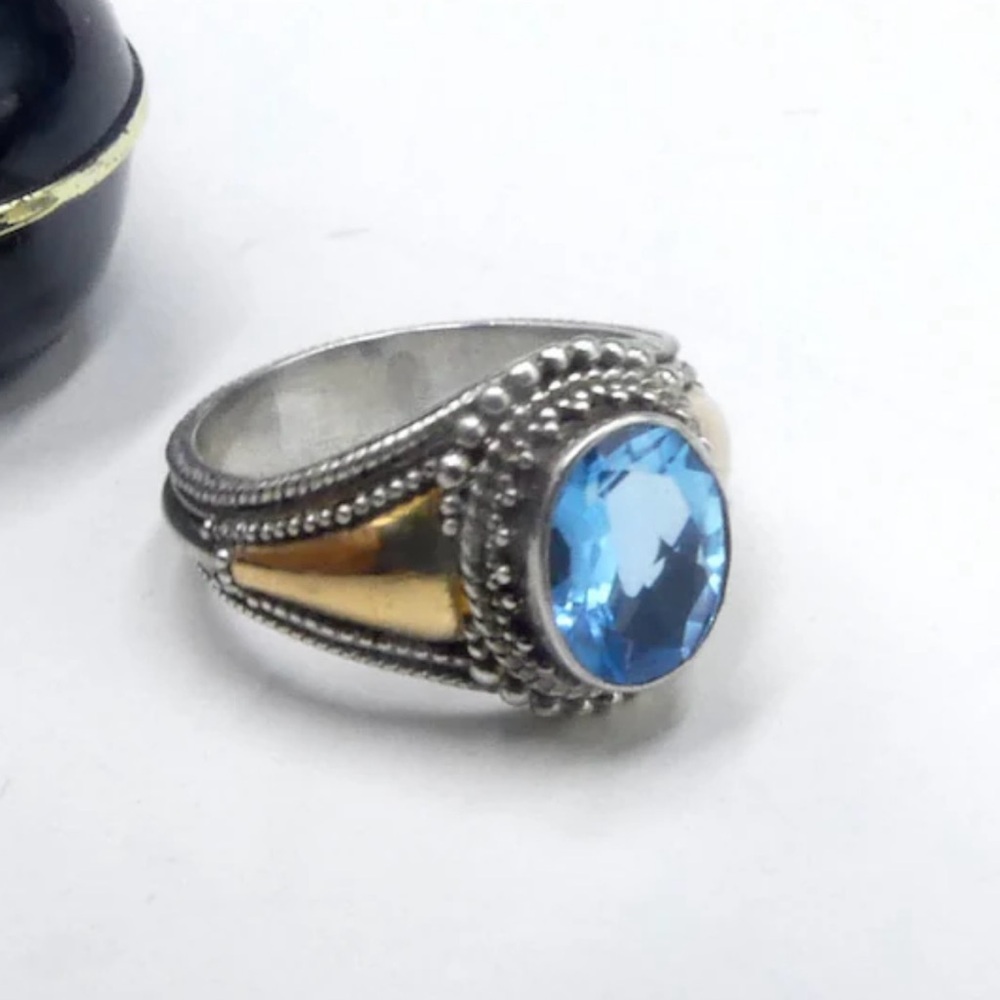 Vintage signed BA .925 sterling silver & 18k gold topaz ring size approx 6